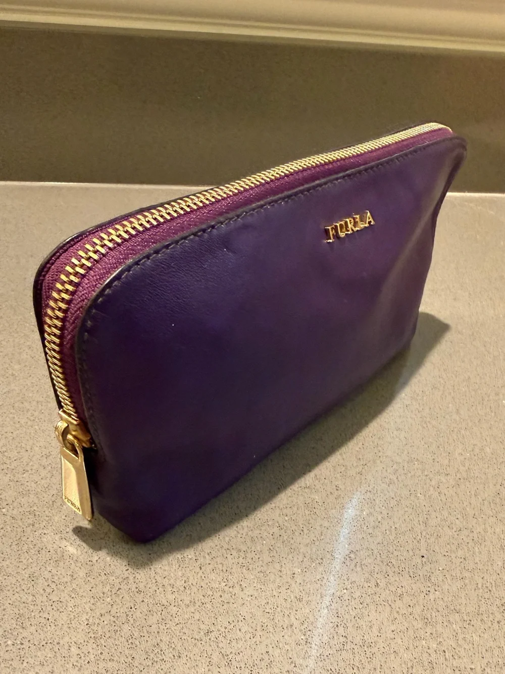 Furla Soft Purple Leather Zip Cosmetic Pouch